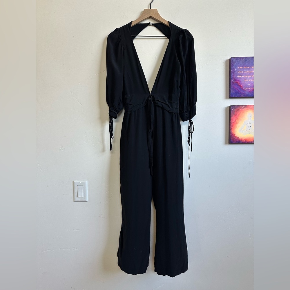 For Love And Lemons - Black Deep V Jumpsuit - Small